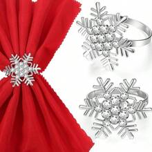6/8/10pcs Set Elegant Gold & Silver Snowflake Napkin Rings With Sparkling Rhinestones - Durable Cast Iron Polished, Multipurpose Holiday & Everyday Table Decor For Christmas, Wedding, Birthday, Thanksgiving, Halloween, Father's Day, Mother's Day, Exquisite Craftsmanship, Party Decorations, Special Occasion Tableware