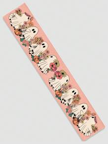 1 pieza Camino de mesa de lino con estampado de calabaza de Halloween y flores, adecuado para fiestas, cumpleaños, cenas, decoración de cocina y comedor, cubierta para muebles de almacenamiento, decoración del hogar para todas las temporadas