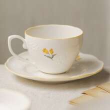 1 Cup & 1 Saucer Tulip Cup & Saucer Set, 220ml French Tulip Bone China Tableware, Lightweight Vintage Cute Floral Cup & Saucer, Underglaze Painted Bone China Coffee Cup & Saucer, Suitable For Home, Gifts, Ramadan, Christmas, Valentine's Day, All Seasons