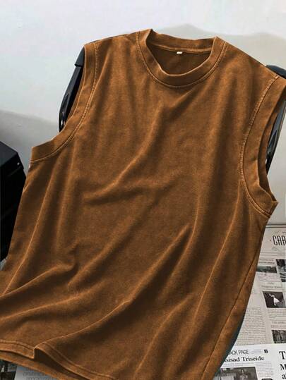 Men's Dark Color Casual Vintage Washed Round Neck Tank Top