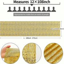 1 件亮片桌布，金色亮片桌旗，长桌旗，闪亮织物滑轨，用于圆形/矩形桌面装饰，适用于圣诞节、餐桌布置、招待会、婚礼、生日派对、万圣节装饰、节日派对，黑色闪光桌旗 - 金色 - 查看 8
