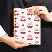 2D 平面 1 件可爱樱桃蝴蝶结笔记本红色，学院风横格，50 页，非常适合工作、学校、女性礼物 50 页螺旋笔记本 50 张 100 页日记本，带有工作日标志、天气标志、备忘编号和日期标志 5.5x8.3 英寸，可用作学校用品、返校 - Spiral Notebook - 查看 1