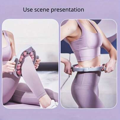 14-Wheel Yoga Fitness Roller With Leg Massager - Deep Tissue Massage Tool For Muscles And Performance Enhancement, Pink And Gray, Ideal For Home Workout, Fitness Equipment | Ergonomic Design | Safe Leg Clamp