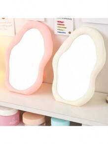 1 Portable Makeup Mirror With A Cloud Pattern Design-Desktop Makeup Mirror, Single-Sided Standing Makeup Mirror, Specially Shaped Wall Decoration Mirror, With A Polished Plastic Frame, Suitable For Dormitories, Offices, Homes, And Travel.