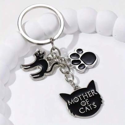 1pc "Mother Of Cats" Keychain With Enamel Devil Cat And Claw Charms - Metal, Round, Ideal Halloween Bag And Car Accessories, Halloween Wallet