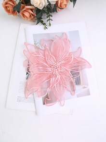 3D 刺绣蕾丝贴花，带水钻，23 厘米宽，DIY 新娘礼服配饰 - 淺粉色 - 查看 3