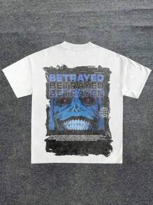 Camiseta gráfica para hombre con estampado azul de anime estilo "Traicionado", de manga corta, informal y casual, top de moda urbana fresca para el verano
