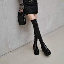 Women Knee-High Boots - Lớp lót nhung đen - Xem 2