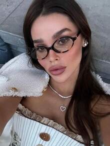 1pc/Set Retro Oval Frame Glasses, Personalized Street Style Snap Concave Transparent Glasses, Chic Small Frame Glasses, Minimalist Fashion Versatile Accessories For Women