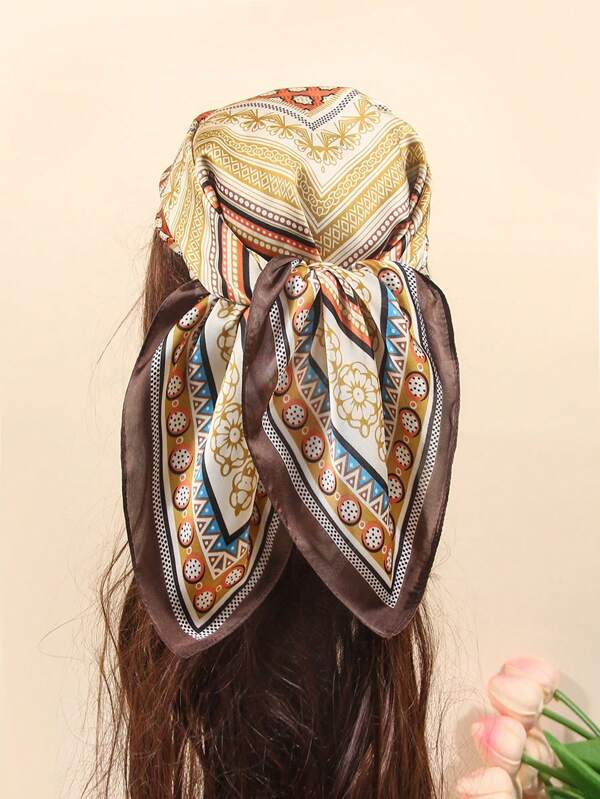 1 pièce Foulard carré imprimé simple de 70 cm, nouveau bandana de printemps pour femmes, ceinture de taille polyvalente, bandeau, tour de cou, foulard de mode