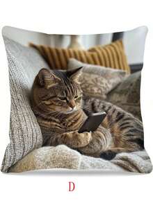 4 款猫咪印花抱枕套 | 17.7x17.7 英寸，现代风格，可机洗，拉链开合，舒适涤纶，单面印花，完美适合现代家居装饰，多功能房间配件 | 异想天开的家居装饰，猫咪装饰，无枕芯 - 彩色 - 查看 18