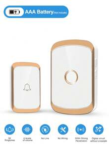1 Set Wireless Doorbell, Long Range High Volume Home Wireless Doorbell, 60 Melodies 5 Volume Levels Doorbell Kit, Suitable For Garden, Living Room, Garage, Bedroom Chime Caller - Multicolor - View 3