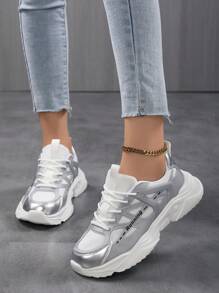 Skate Shoes! Women's Casual Sports Shoes, Lightweight Splicing Design, Webbing Shoelace Design, Light And Breathable, Anti-Skid And Wear-Resistant, Fashionable Versatile Walking Shoes