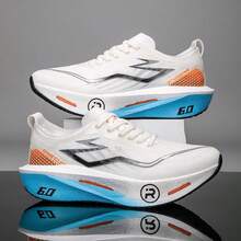 Summer Unisex Professional Marathon Breathable Full-Palm Carbon Board Racing Shoes, Competitive Sports Mesh Sneakers - D228 White Orange - View 2