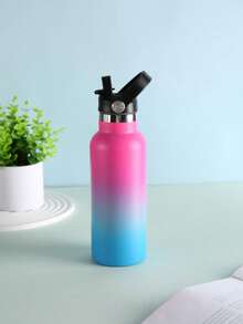 1 pieza Botella de soda de acero inoxidable aislada al vacío de 600ML, botella de agua deportiva portátil y de moda con exterior pintado con cielo estrellado degradado, adecuada para exteriores, tiendas, centros comerciales, hogar, viajes, cocina, incluye cepillo para taza - Multicolor - Ver 10