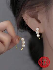 1 件 S925 纯银钩珍珠耳环，银色/金色耳钉，简约高端优雅法式设计，适合穿孔耳朵，日常佩戴，情人节礼物，附赠精致礼盒