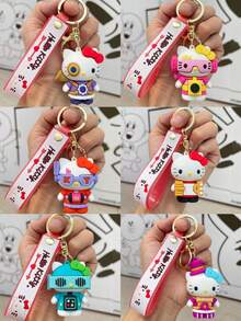 1pc Hello Kitty Keychain With Music, Cute Plush Doll Pendant, Backpack Charm, Car Key Chain Accessory, Girly Gift