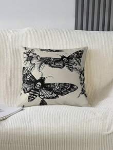 1/2/4Pcs Gothic Skull & Moth Throw Pillow Covers, Boho Chic Square Cushion Cases For Bedroom Decor, Machine Washable With Zipper Closure, Line, 17.7x17.7inch Without Pillow,Fall Decor,Autumn Decor,Room Decor
