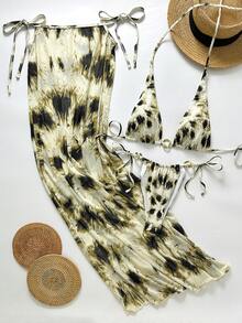 女士海滩扎染印花长裙和比基尼套装，优雅设计，撞色材质，适合毕业典礼、海滩、度假 - 多色 - 彩色 - 查看 4