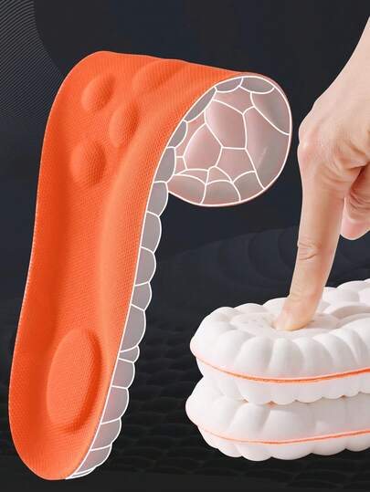 1Pair 4D Sport Insoles, Soft High-Elastic Shoe Pads With Arch Support, Breathable Deodorant Shock-Absorbing Cushion For Running, Training And Daily Wear