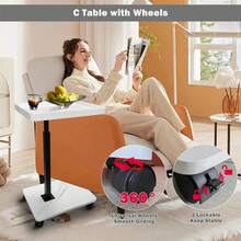 Adjustable Rolling Cart Overbed Bedside Table Laptop Desk Couch Side 360° Rotatable Sofa Tray Table Computer Desk Home Food Tray - màu gỗ - Xem 3
