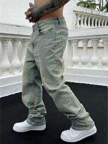 Jeans vaqueros de mezclilla azul claro de corte slim fit y elásticos para hombre - Lavado ligero - Ver 5