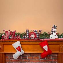 6pcs Christmas Snowman, Reindeer, Santa Claus, Red & Black Plaid Decorative Wooden Signs, Christmas Table Decor, Home Party Decoration - Red - View 4