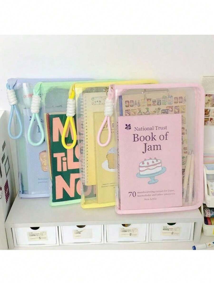 1 buc. Geantă colorată pentru dosare A4, organizator de documente pentru studenți/birou de mare capacitate cu mânere (culoare aleatorie a mânerului)