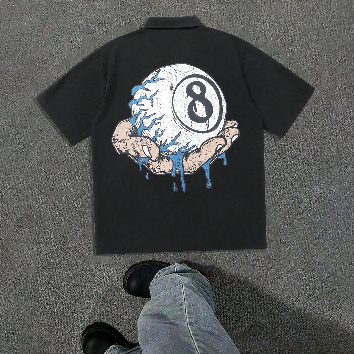 Camisa polo de manga corta de verano para hombre, camisa casual de moda con gráfico agrietado, diseño impreso casual, adecuada para uso diario, cami