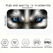 1pc 150*70cm Fierce Wolf Eyes Car Sun Shade, Made Of Polyester Fiber, Suitable For Various Car Front Windshield, Blocks UV Rays And Decorates Interior, Keeps Your Car Cool, Foldable For Easy Storage