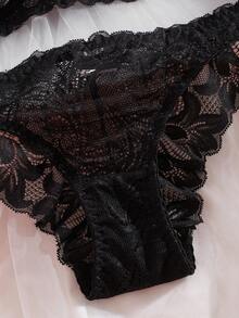 Women's Sexy Spaghetti Strap Bra And Lace Panty 2 Pieces Lingerie Set - Black - View 5