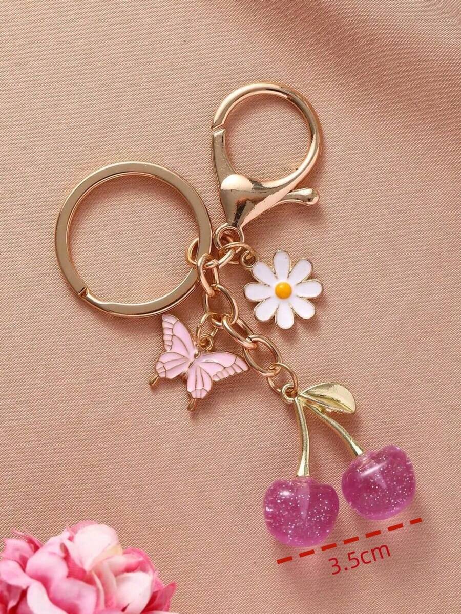 1 件男女通用新款闪亮仿樱桃钥匙扣时尚精致 3D 樱桃包饰背包装饰钥匙扣适用于包包汽车配件女士 - 彩色 - 查看 1