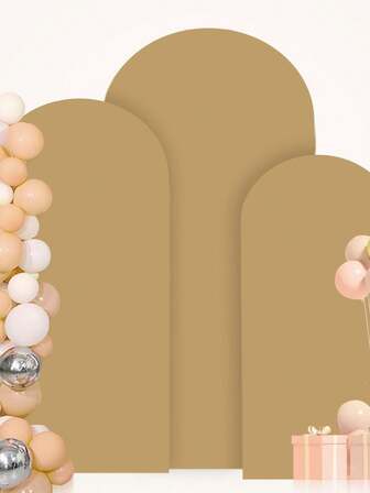 婚礼拱门卡其色拱门背景，4 英尺 5 英尺 6 英尺 6.6 英尺 7.2 英尺婚礼拱门盖 2 面氨纶层压面料拱门背景圆顶拱门背景面料适合生日派对婚礼拱门支架装饰（不含拱门支架，仅面料背景）-适用于 Chiara 背景支架棕褐色氨纶拱门盖气球拱门盖弹性背景适合婴儿送礼会仪式