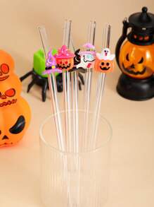 1-5 piezas/Set de Pajitas de Vidrio Reutilizables con Acentos Temáticos de Halloween en Colores: Calabazas Magenta, Sombreros de Bruja y Calabazas Fantasma, Ideal para Bebidas y Fiestas de Halloween, Ideal para Bebidas con Hielo, Té de la Tarde, Batidos, Smoothies, Agua con Gas, Leche con Té, Jugos y Otras Bebidas Frías.