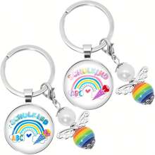 2pcs Angel Keychain, Pink & Blue, School Decoration, School Supplies Filler, Candy Bag, Back To School Gift, Inspiring And Auspicious Keychain Car Accessories Cute Goth Y2k