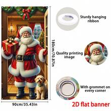 Faixa de Natal plana 2D, 1 peça, decoração de Papai Noel para varanda, 90 cm x 180 cm, material de poliéster durável, decoração de Natal, decoração de festa com tema natalino, decoração para áreas externas e internas, ideal para varanda, quintal, garagem e casa - Modelo D: 35,4 pol x 70,8 pol (90 cm x 180 cm) - Ver 2