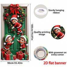 2D Flat Christmas Door Banner, 1pc, Merry Christmas Decorative Hanging Sign, 35.4inX70.8in, Durable Polyester Material, Christmas Decor, Christmas Theme Party Decoration, Outdoor And Indoor, Ideal For Porch, Yard, Garage And Home