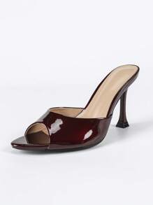 Sandales à talons hauts sexy à la mode pour femmes, style européen et américain britannique, bout pointu et rond élégant à la française, talon carré fin minimaliste et confortable en couleur assortie, brillant laqué, Glissant décontracté pour le travail et les sorties, matériau léger miroir mi-violet chaud et brillant en PU, chaussures de mode de rue élégantes pour le printemps, l'été et l'automne, sandales élégantes de bureau, de fête et d'extérieur en couleur unie brillante