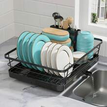 碗碟沥水架收纳架厨房碗碟干燥架带沥水篮台面餐具收纳架沥水板 - 彩色 - 查看 2