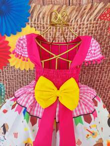 Children's Dress June Party Caipira Saint John Plaid Bow Square Dance School Fair Arraiá Northeast Costume Popcorn Queen Little Girl Girl Festivity Ruffle Youth Typical June Party - 羅莎 - 查看 6