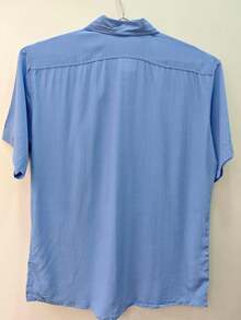 Plain Hawaiian Beach Shirt Summer Men's Short Sleeve Button Down Viscose Fabric Plus Size - 藍色 - 查看 3