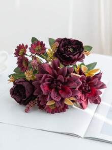 1/3/80pcs 12.2-Inch Artificial Peony Bouquet, Embroidered Ball, Birthday Party Decoration, Wedding Flower Basket, Bride's Bouquet, Home Furnishings, Dining Room, Bedroom Window Sill, Vase, Outdoor Garden, Back To School Season, Spring Decoration - Burgundy - View 4