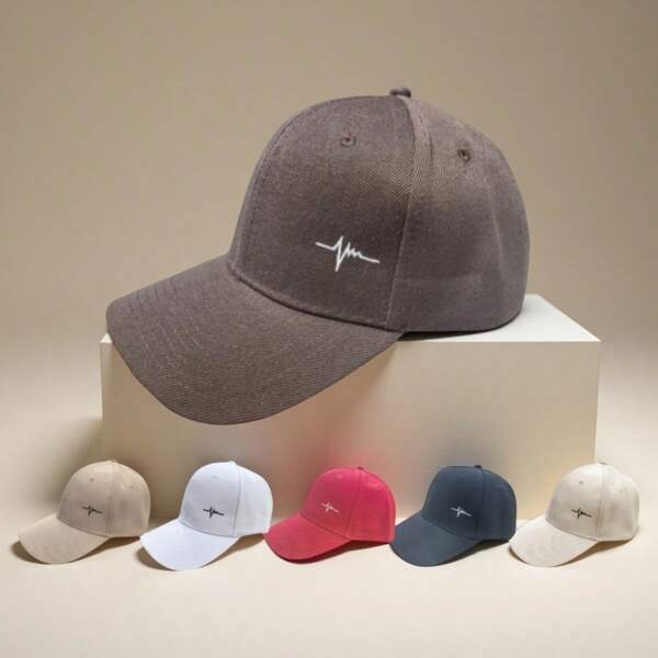 1 pieza Gorra de béisbol unisex casual y minimalista con patrón de bordado de ritmo cardíaco ajustable, adecuada para uso diario y salir