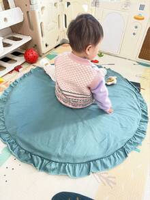 1pc Children's Ruffle Edge Round Solid Color Play Mat, Crawling Pad, Air Conditioning Quilt, Decorative Carpet For Children's Room, Removable & Washable Children's Tent Floor Mat