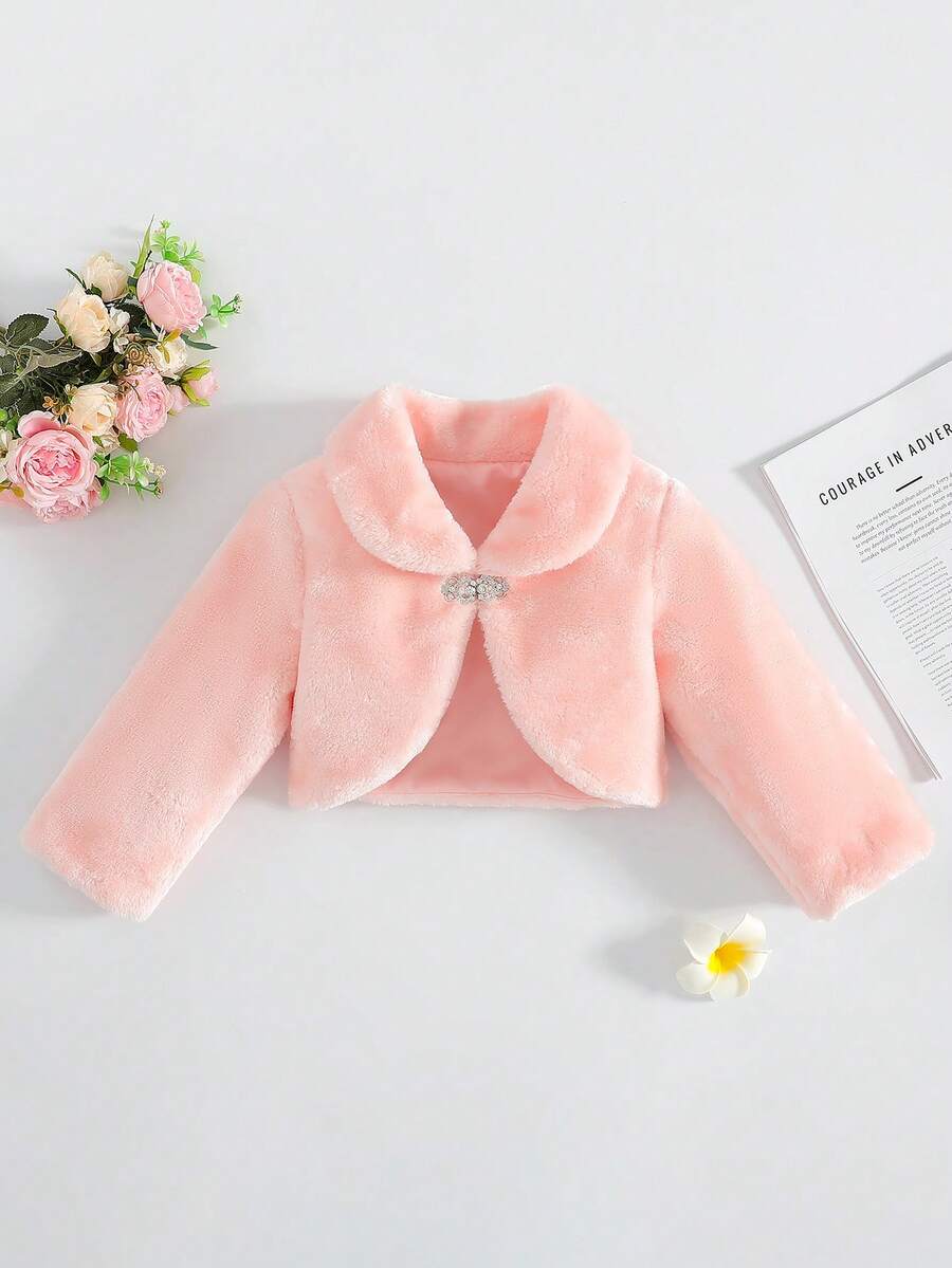 Girls' Fluffy Knit Shawl Cardigan Jacket, Long Sleeve, Suitable For Dresses, Princess Skirts, Party, Performance, Daily Wear, Festivals, Parades, Birthday Parties, Stage Shows, Concerts - Pink - View 1