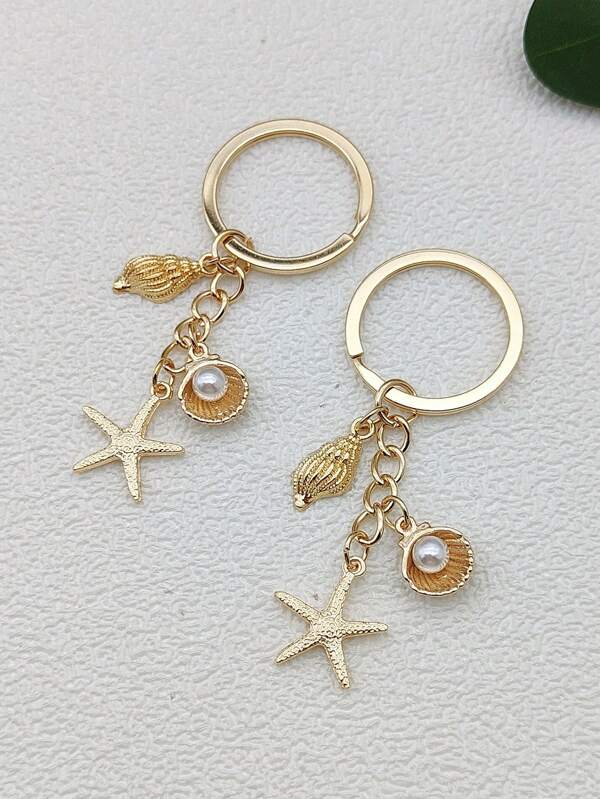 1 Stück Schlüsselanhänger aus Legierung mit Seestern, Muschel & Konche, zarter Accessoire-Geschenkartikel für Frauen als Taschenbehang, Autoschmuck, Rucksackanhänger für die Schule, süßer Goth Y2K-Stil