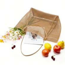 Geantă de plajă ușoară și respirabilă, cu o capacitate mare de peste 11 kg - Geantă de plajă din plasă, design cu buzunare multiple, pliabilă, rezistentă la decolorare, cu curea de agățare, potrivită pentru piscină, călătorii, cumpărături, stil casual, esențială pentru vacanța de vară