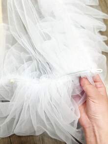 Chal de tul extra grande para novia, accesorio de vestido de novia y de fiesta con caída, ropa de verano para mujer, para la playa - Blanco - Ver 9