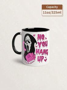 1pc Ghost Face Halloween Mug 11oz - 'No You Hang Up' Design,Spooky Scream Horror Coffee Cup For Fans And Collectors,Reusable,Perfect For Halloween Decor,Coffee Lovers,Autumn Coffee Cup,Fall Decor,Thanksgiving,Christmas,Ideal Gift For Women,School,Office,Birthday Gift,Holiday Gift,Party,Wedding