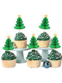 12/24pcs Christmas Tree Shaped Cake Decorations, Cocktail Stirrers, Dessert Fruit Picks, Suitable For Party Decor And Holiday Atmosphere - Multicolor - View 10